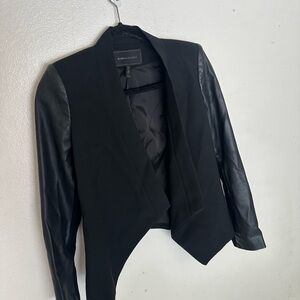 BCBGMaxAzria Black Blazer with Asymmetrical Hem and Leather Sleeves